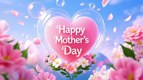 粉色爱心和花朵设计母亲节快乐图片素材