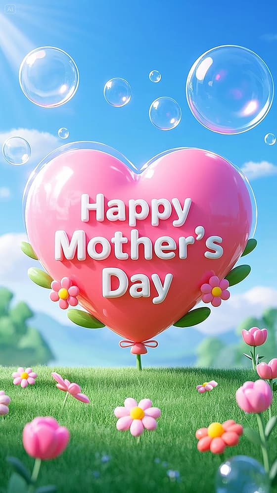 立体粉色爱心气球设计母亲节快乐海报素材