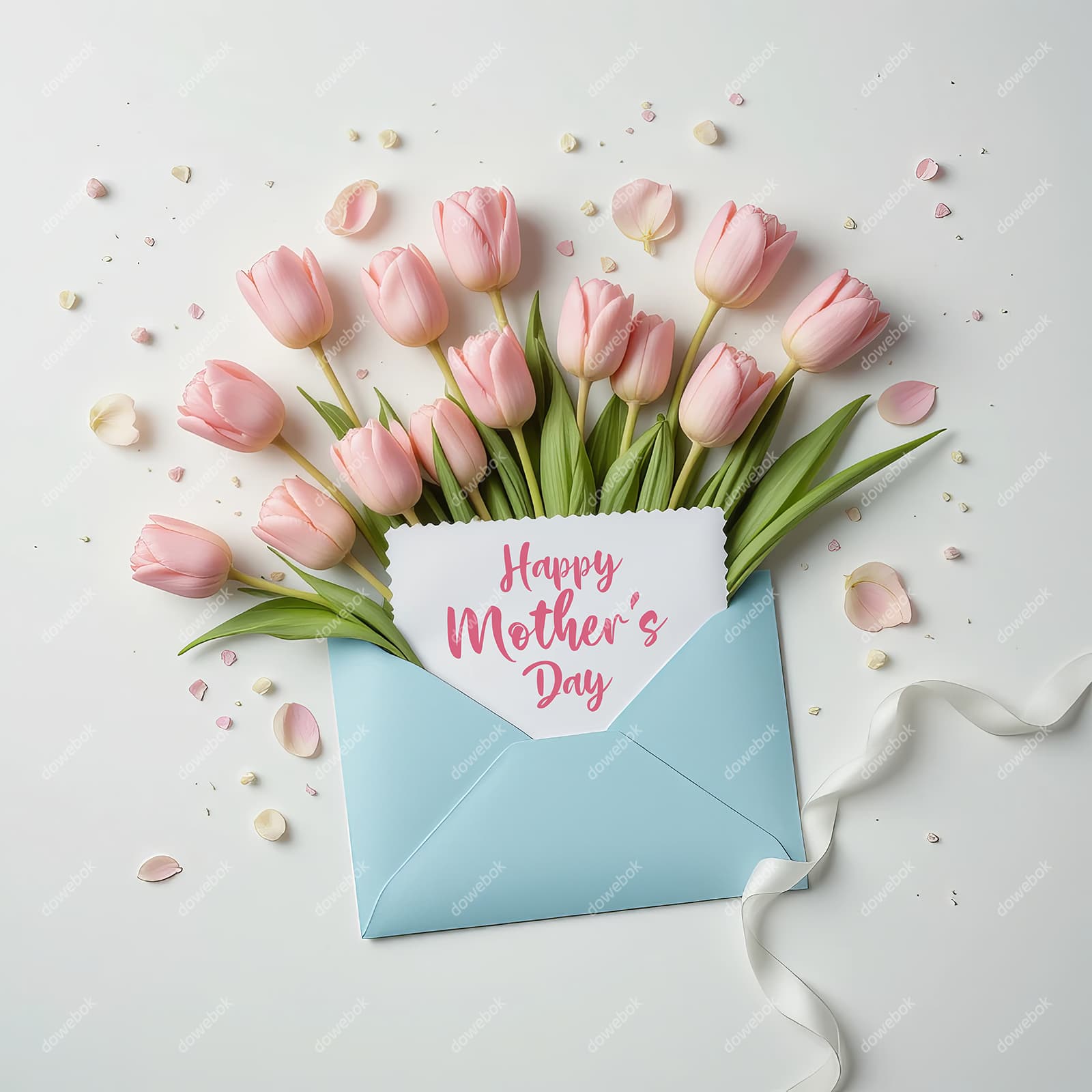 信封和郁金香设计母亲节图片素材