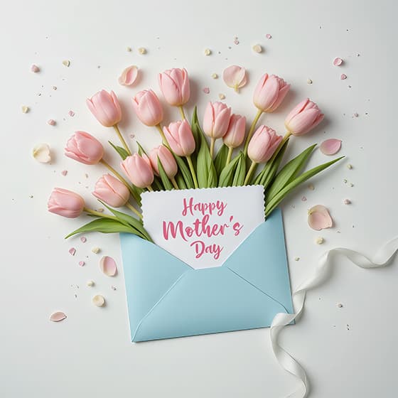 信封和郁金香设计母亲节图片素材