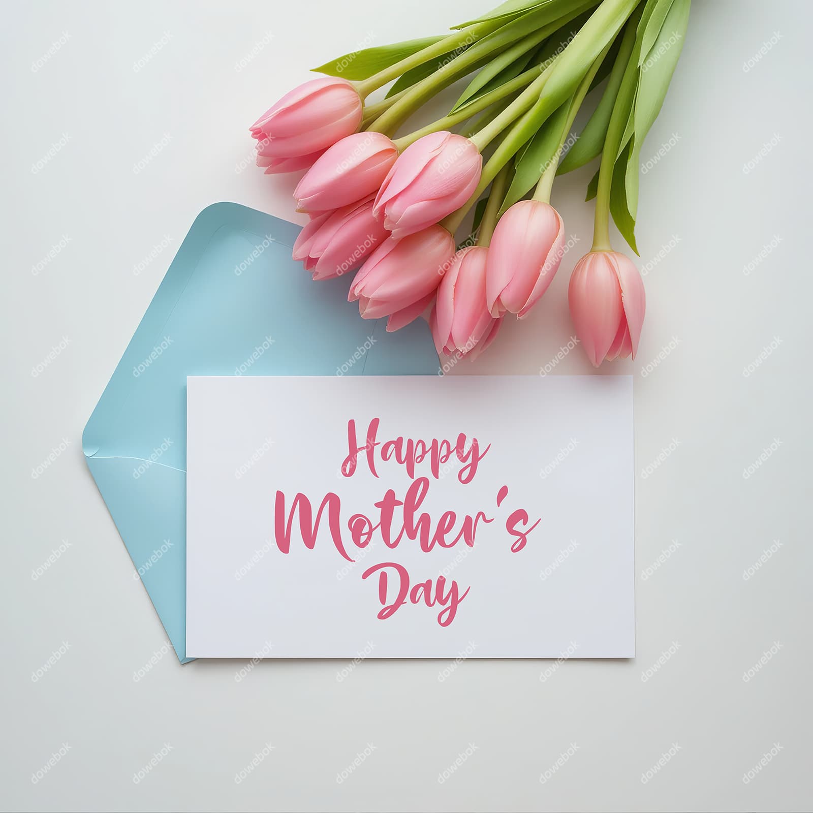 信封和郁金香设计母亲节图片素材