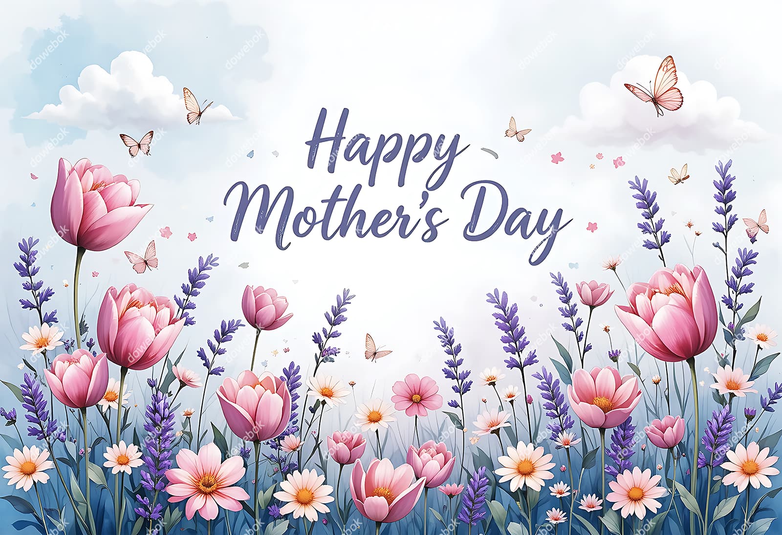 天空下漂亮的花朵设计母亲节图片素材