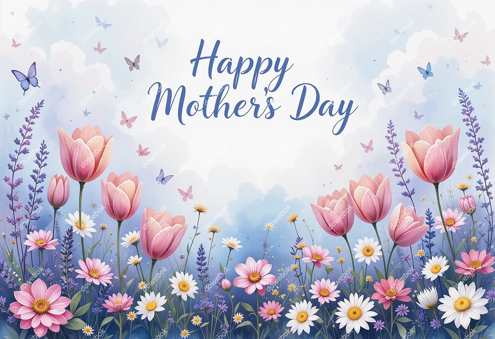 天空下漂亮的花朵设计母亲节图片素材