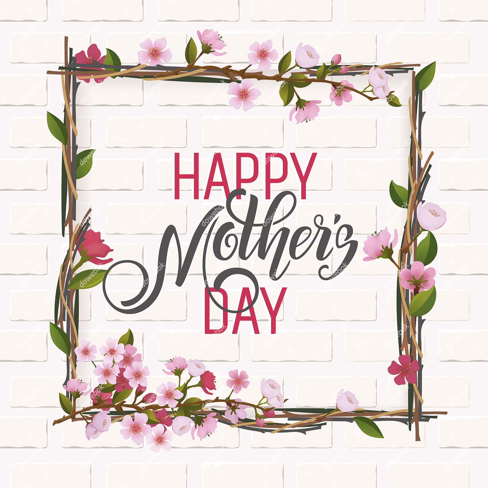 花朵和 Happy Mother’s Day 字母设计母亲节图片素材