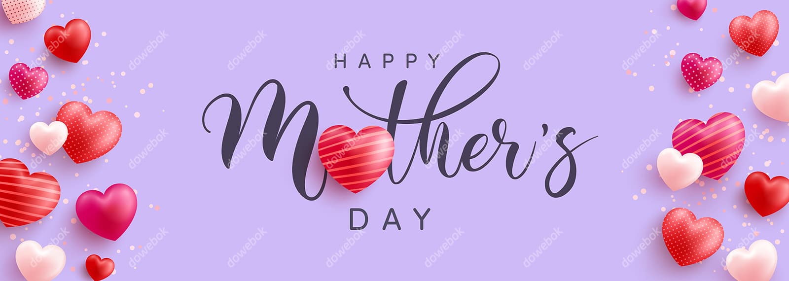 粉色爱心和 Happy Mother’s Day 字母设计母亲节矢量素材
