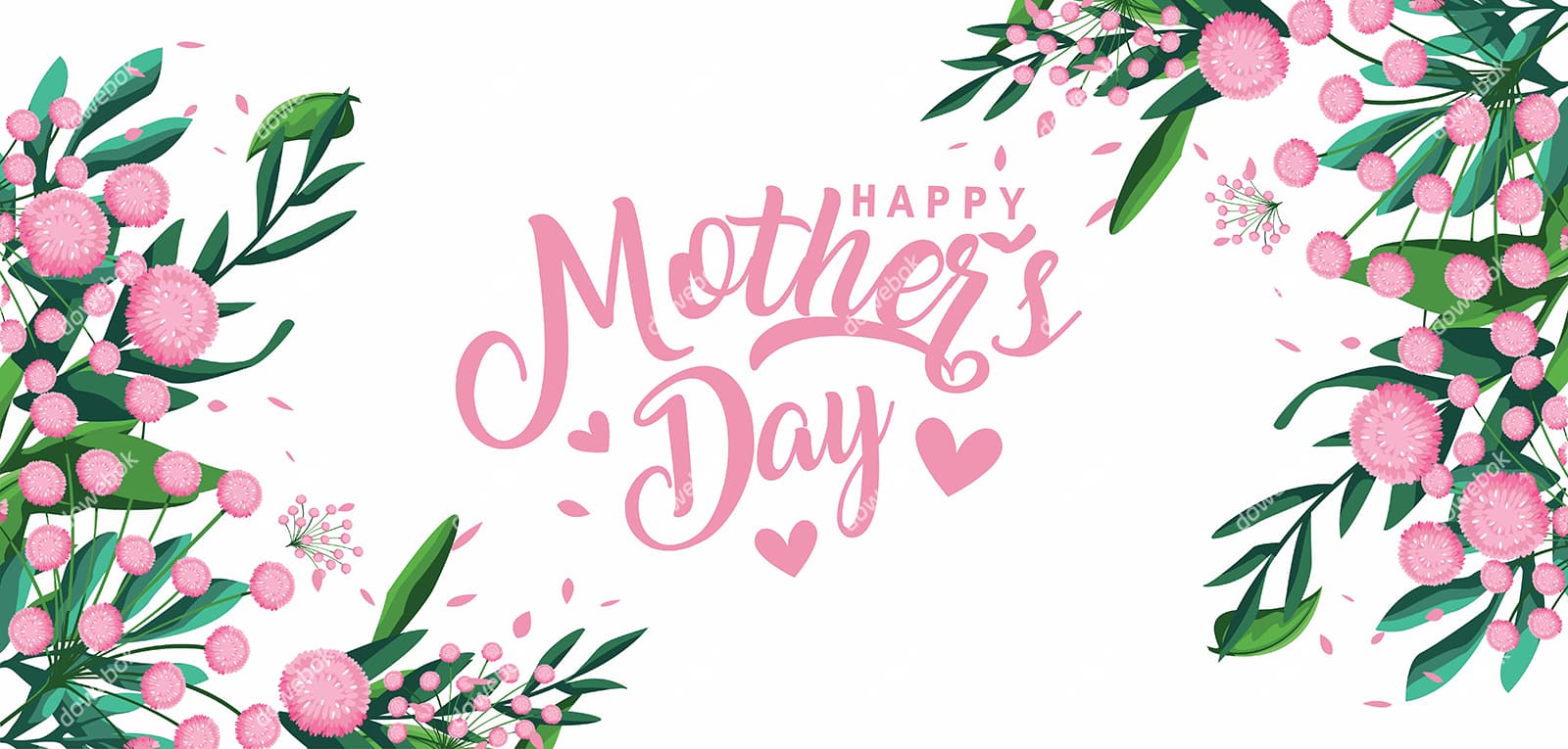 粉色花朵和 happy mother’s day 字母设计母亲节矢量素材