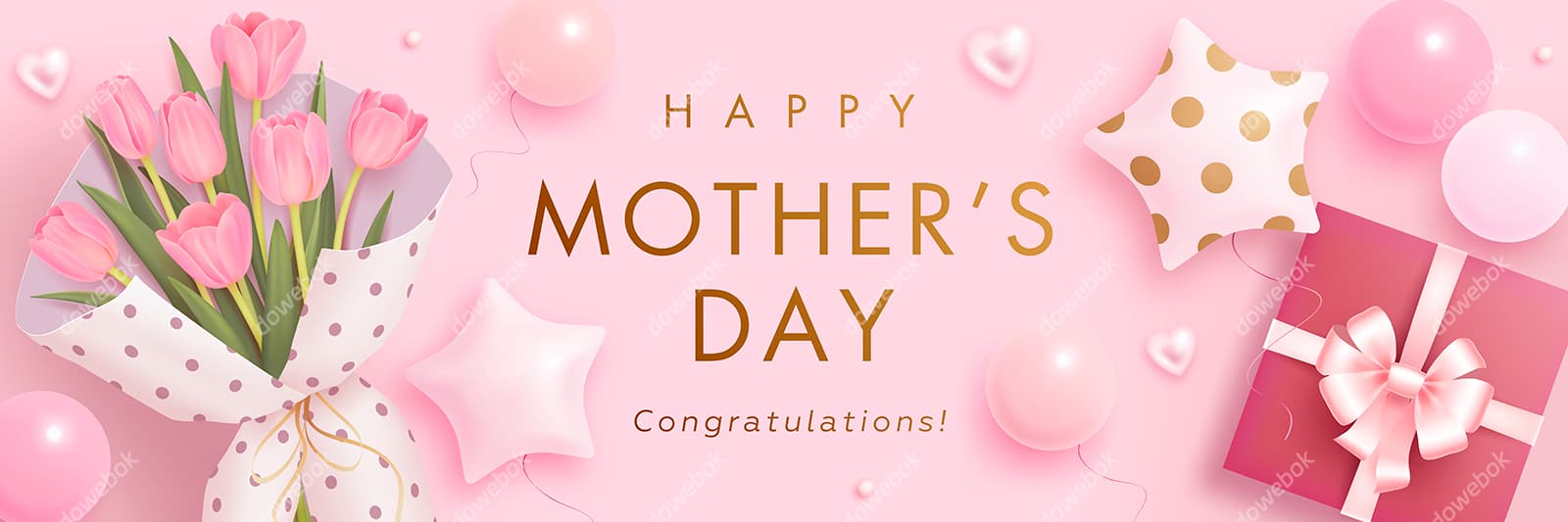 粉色花朵和礼盒等设计母亲节矢量素材