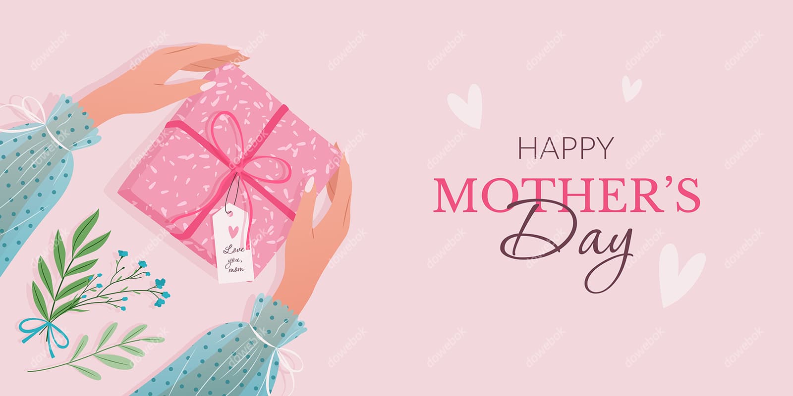 双手捧着粉色礼盒设计母亲节矢量素材