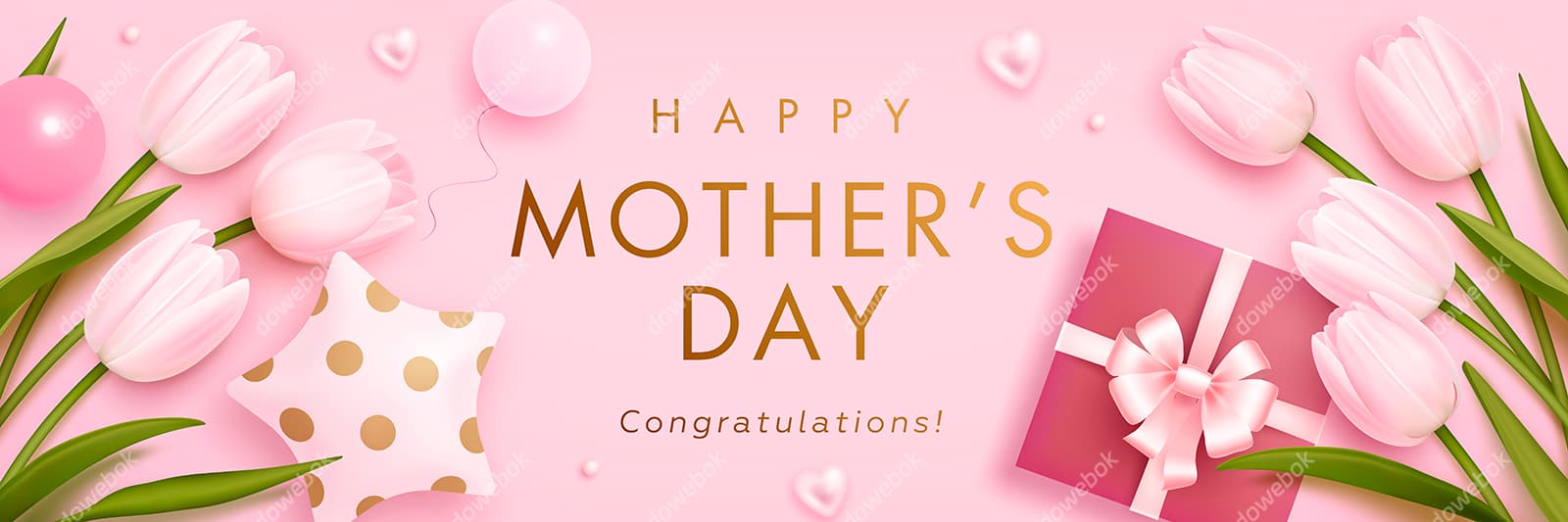 粉色郁金香和礼盒设计母亲节 banner 素材