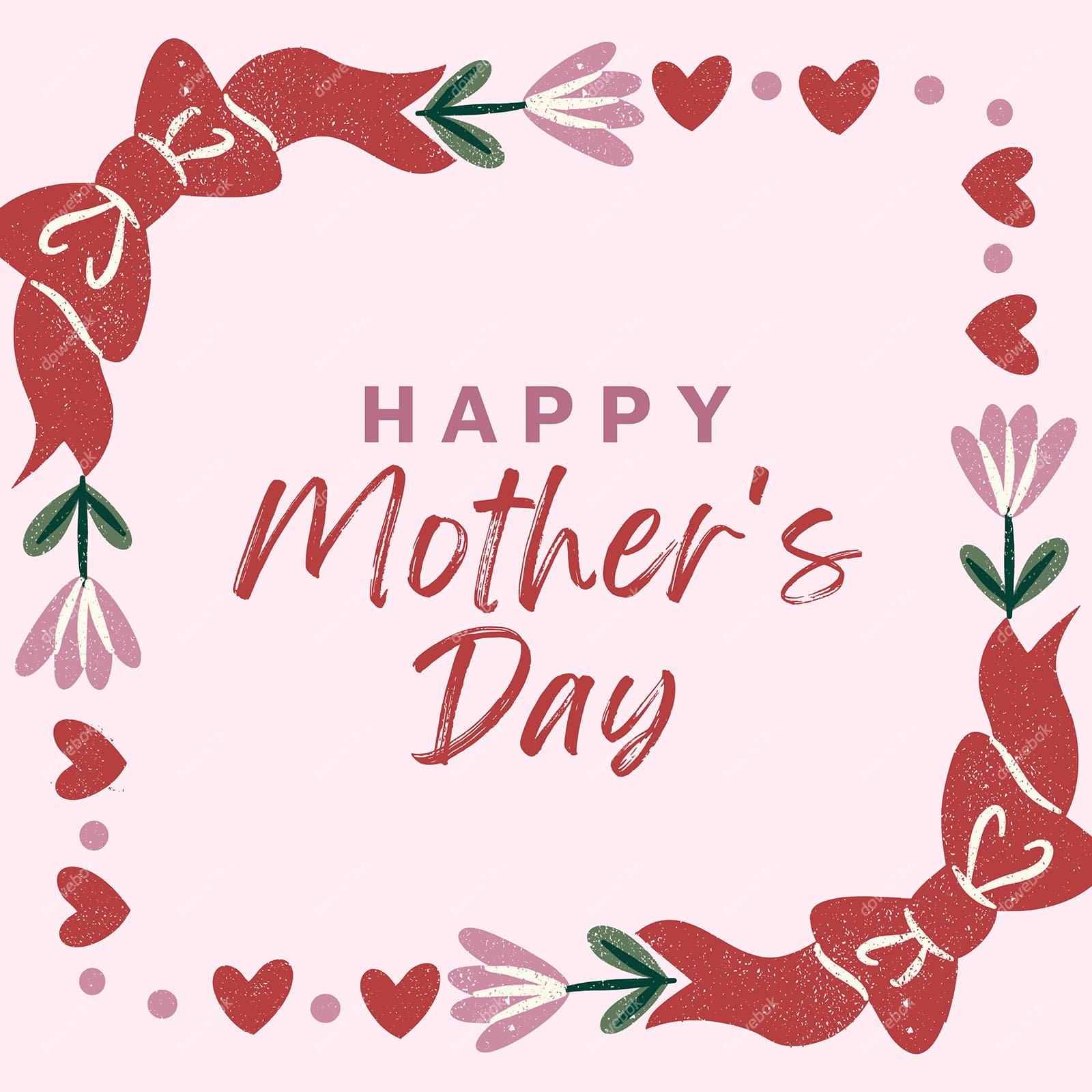 蝴蝶结花朵和爱心等设计母亲节图片矢量素材