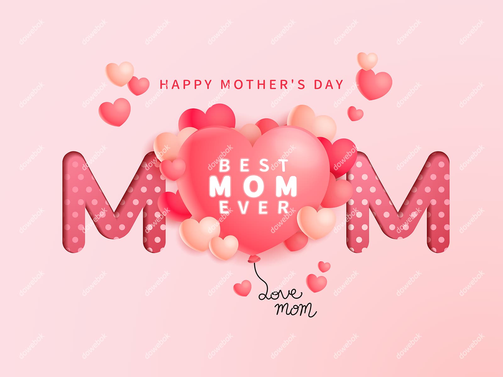 爱心气球和 MOM 字母设计母亲节图片素材