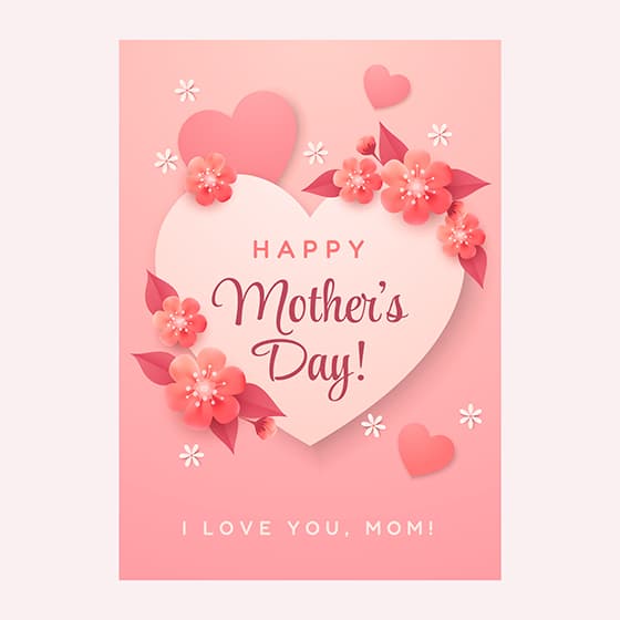 粉色爱心和花朵设计母亲节贺卡图片素材