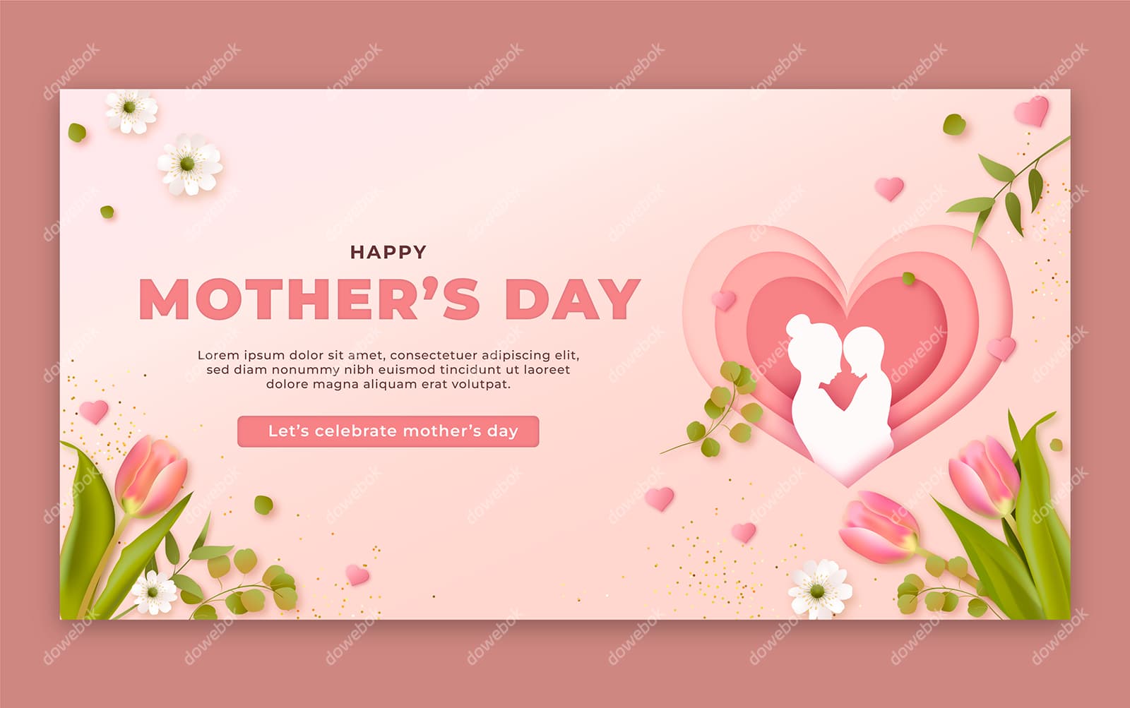 爱心和花朵设计母亲节图片素材