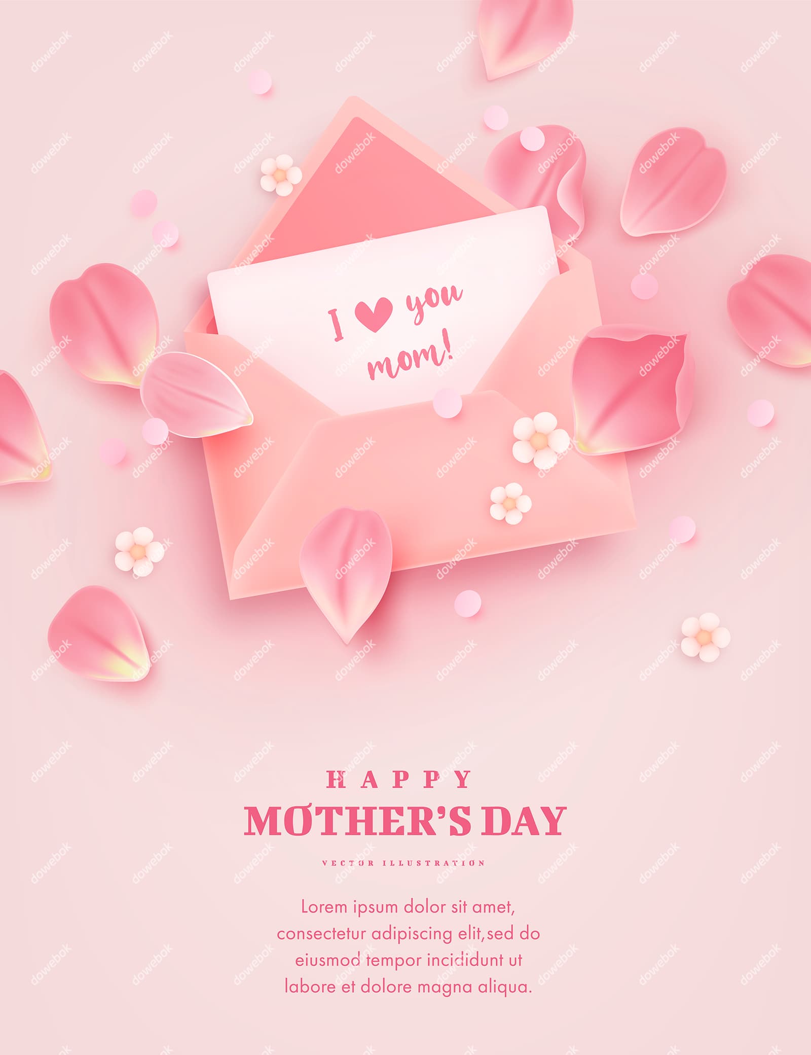 粉色信封和花瓣设计母亲节海报图片素材