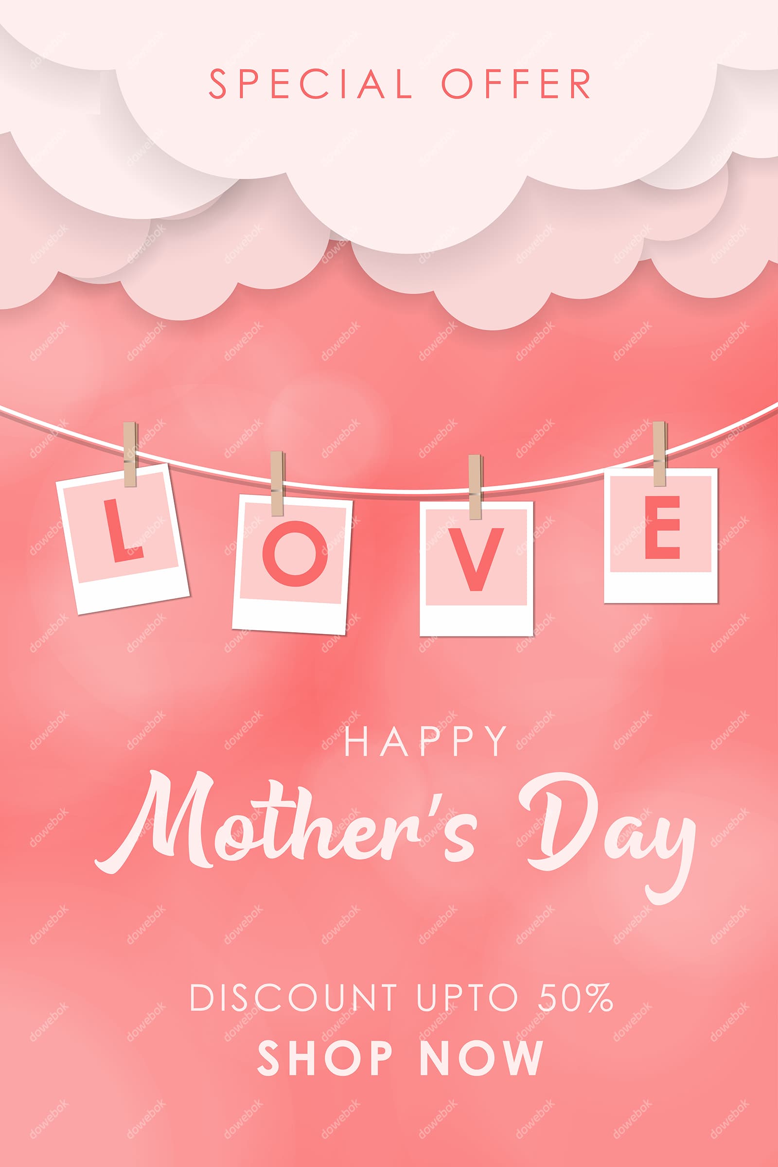 粉色 LOVE 卡片设计母亲节促销海报图片素材