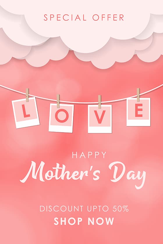 粉色 LOVE 卡片设计母亲节促销海报图片素材