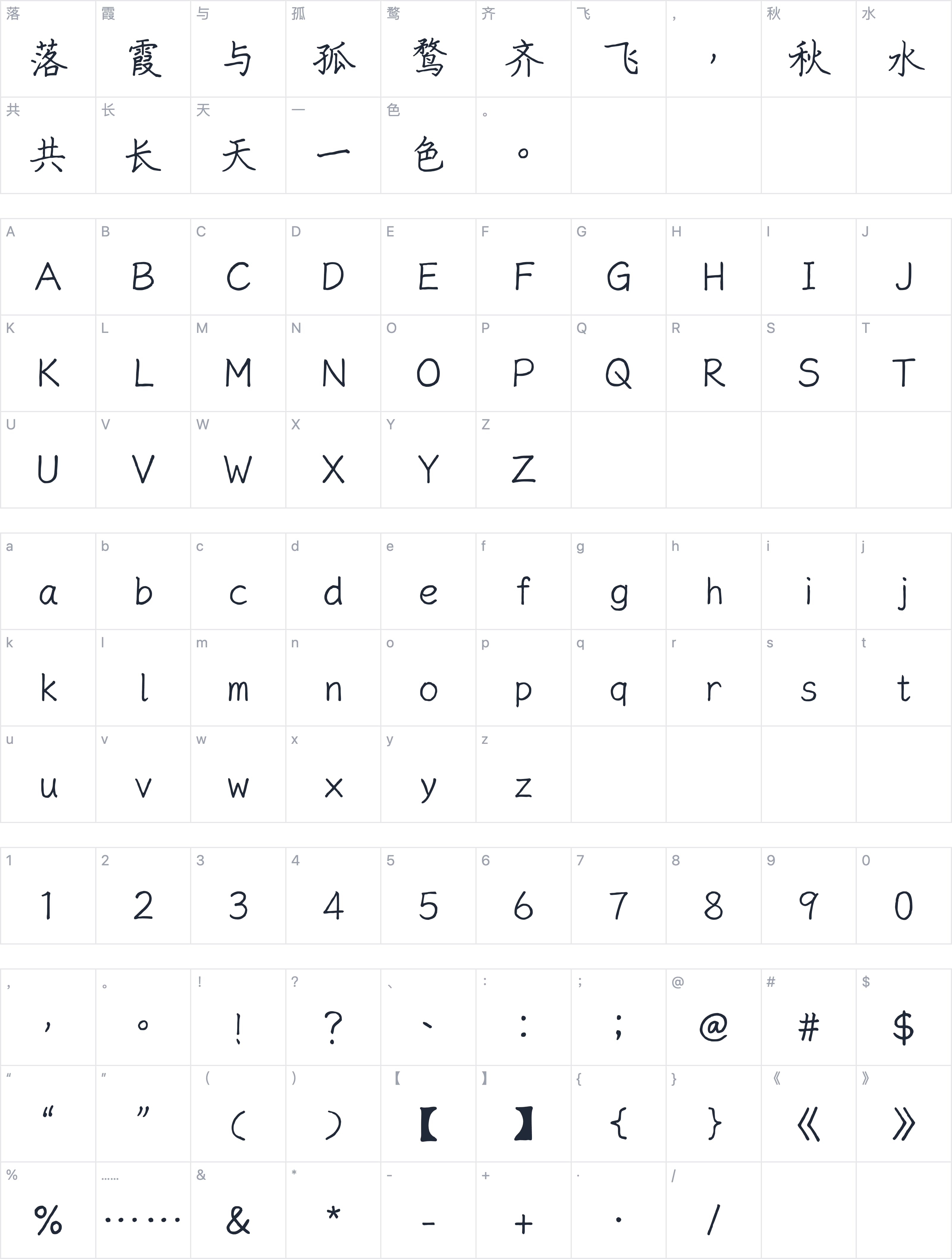 随峰体Plus字符映射图