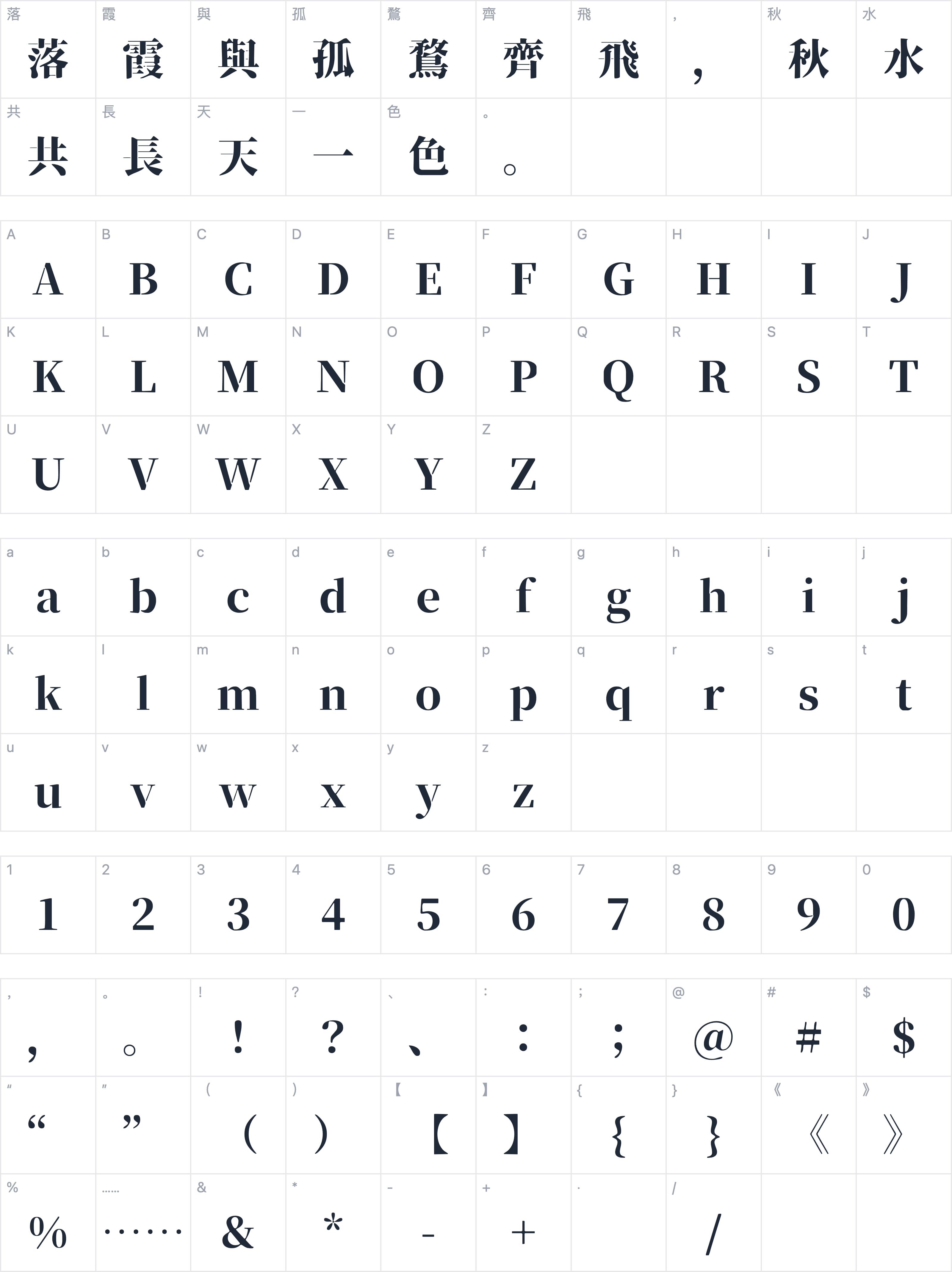 装甲明朝字符映射图