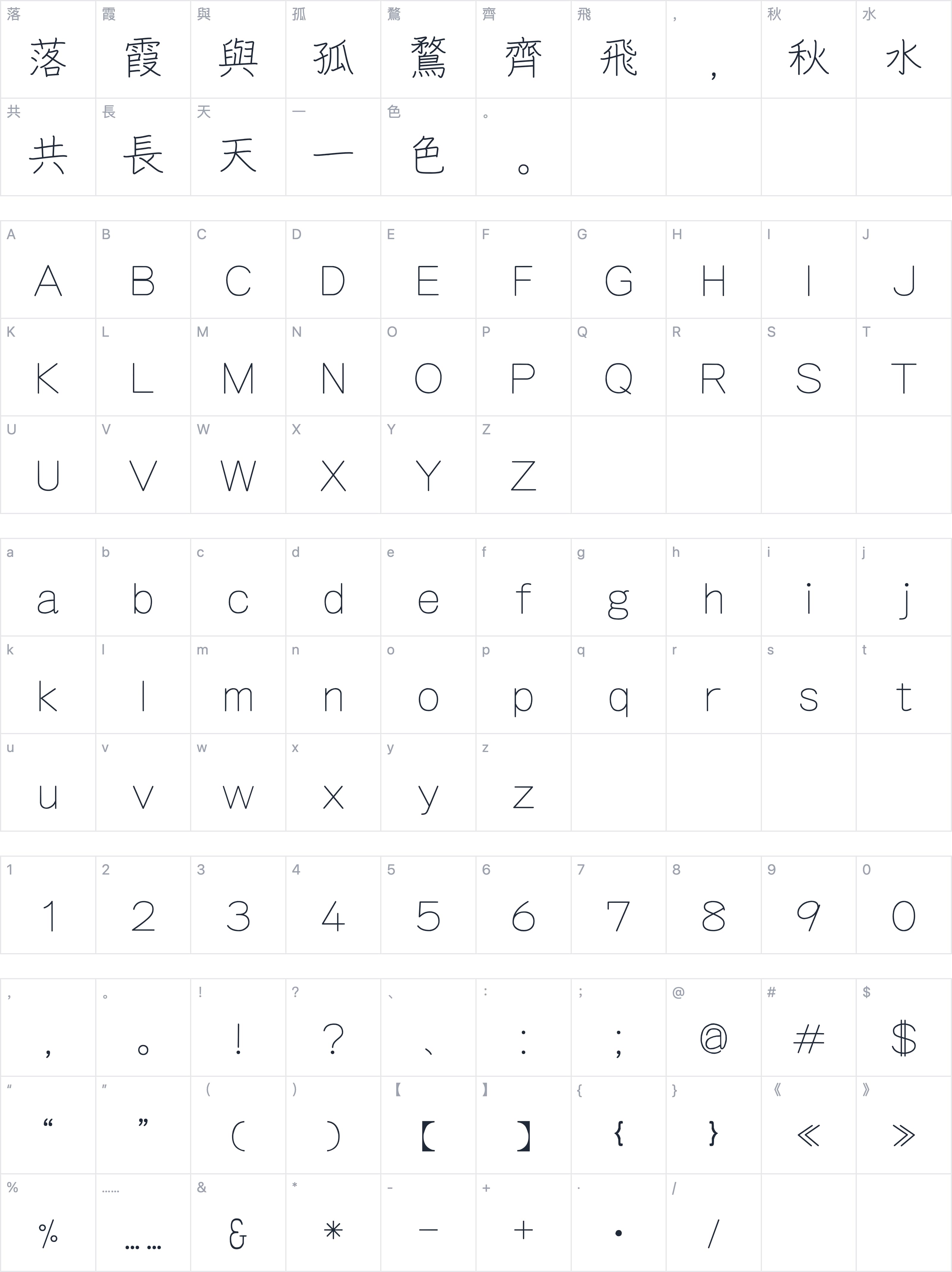 澄明手写体字符映射图