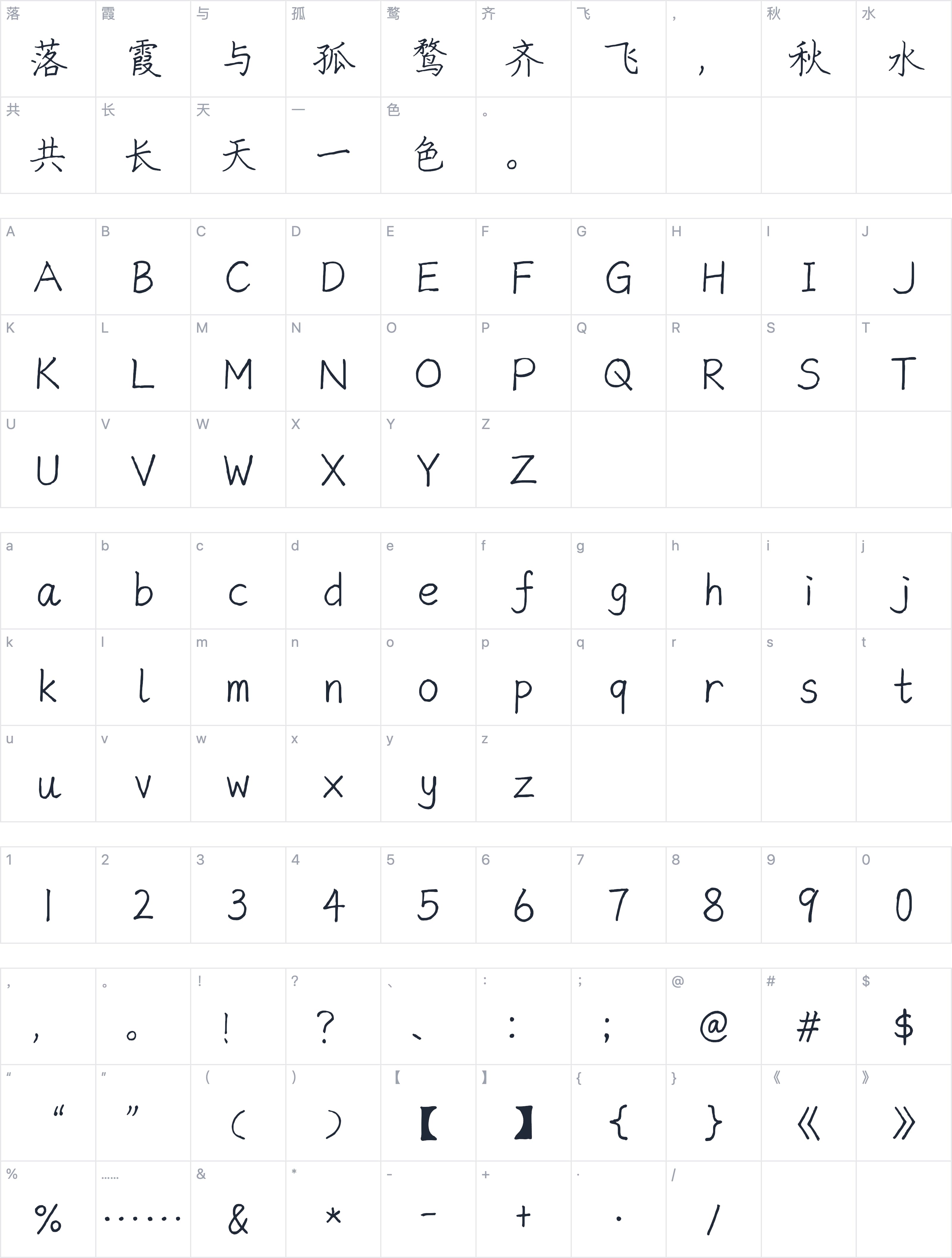 猫啃硬笔楷书字符映射图