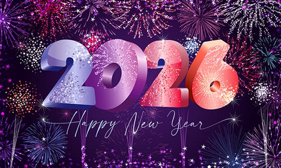 灿烂的烟花和多彩数字 2026 新年快乐矢量素材