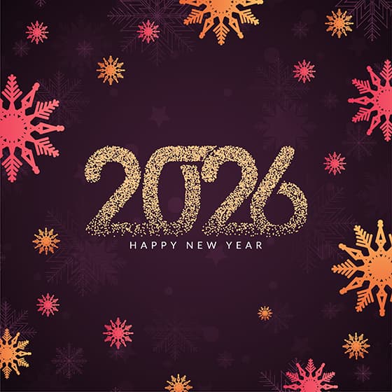 多彩雪花和金色颗粒数字设计 2026 新年快乐矢量素材