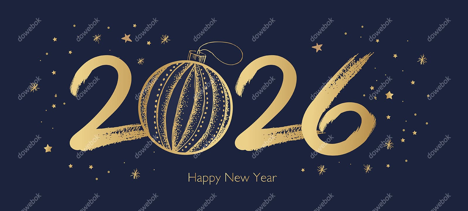 圣诞装饰球和金色数字设计 2026 新年快乐矢量素材