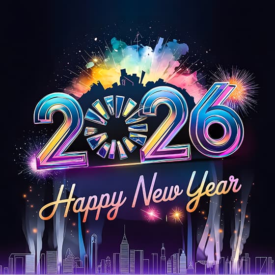 城市剪影和绚丽数字设计 2026 新年快乐素材