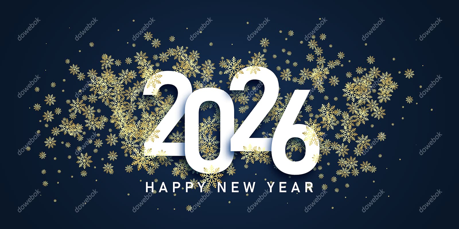 金色雪花和白色数字设计 2026 新年快乐素材