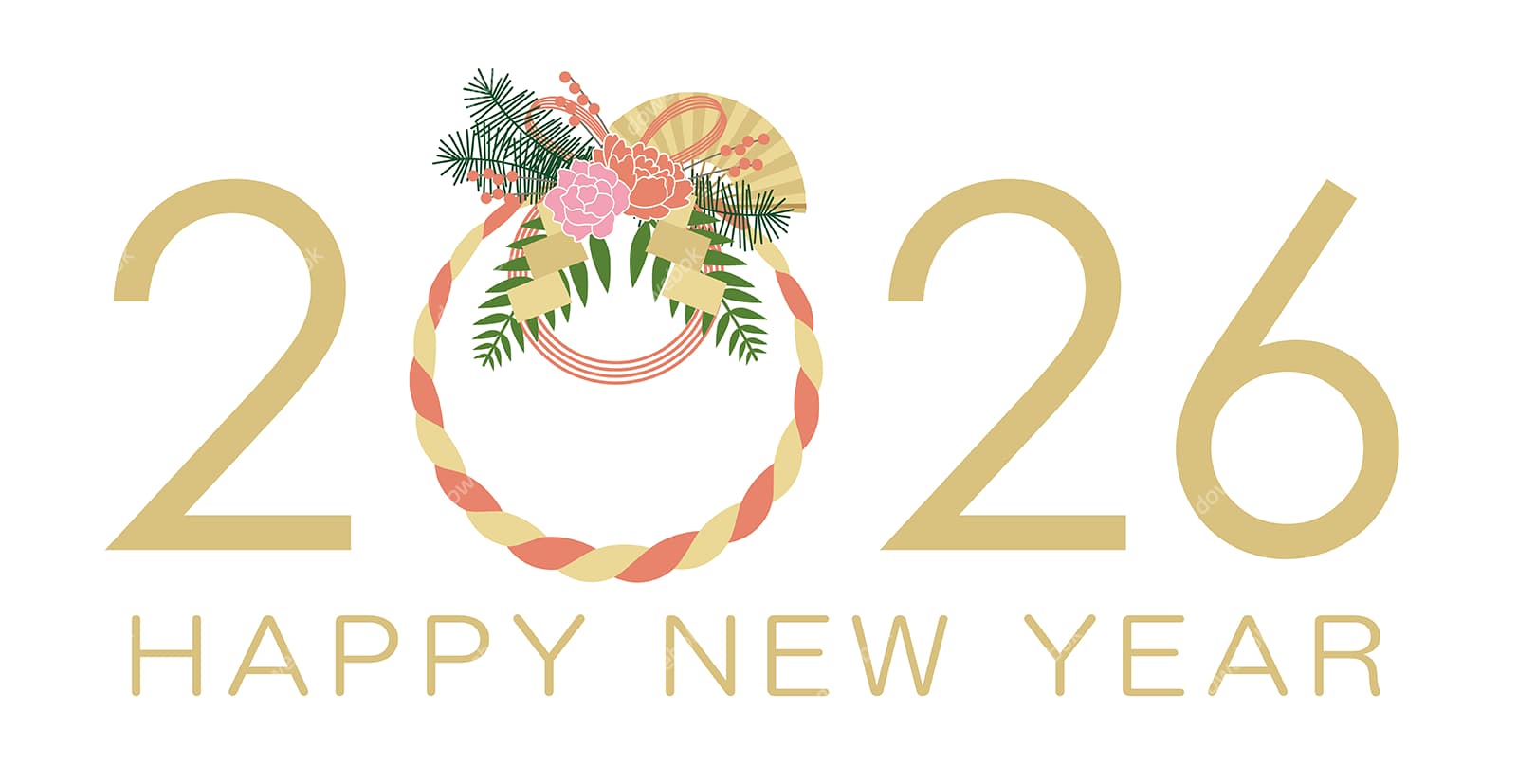 简约花卉和数字设计 2026 新年快乐素材