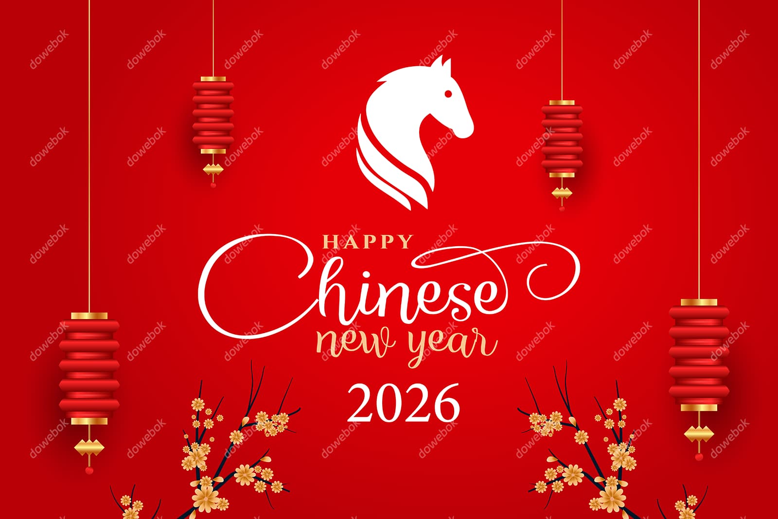 灯笼和梅花设计 2026 春节快乐矢量素材