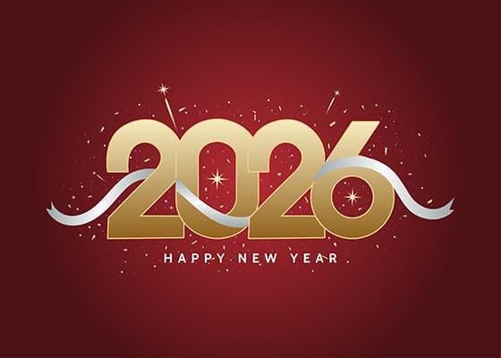 银白丝带和金色数字设计 2026 新年快乐矢量素材