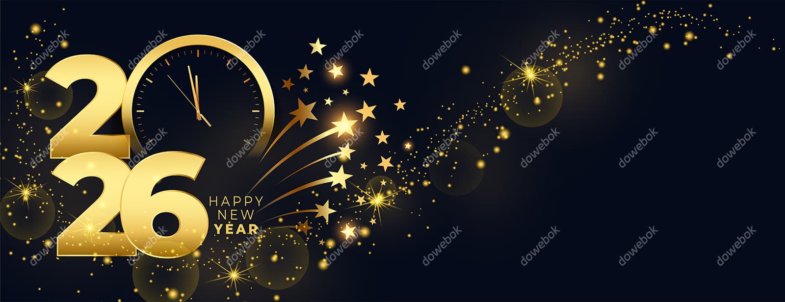 金色时钟和数字设计 2026 新年快乐矢量素材