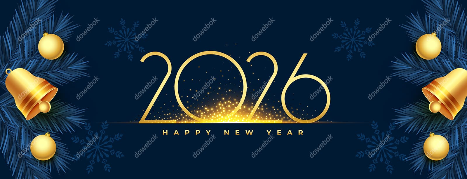 金色铃铛和数字设计 2026 新年快乐矢量素材