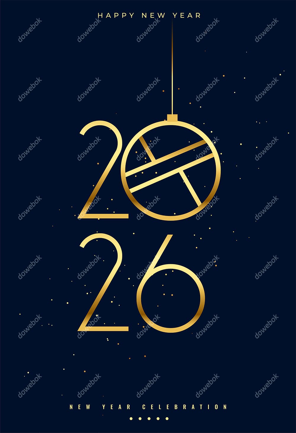 金色装饰球和数字设计 2026 新年快乐矢量素材