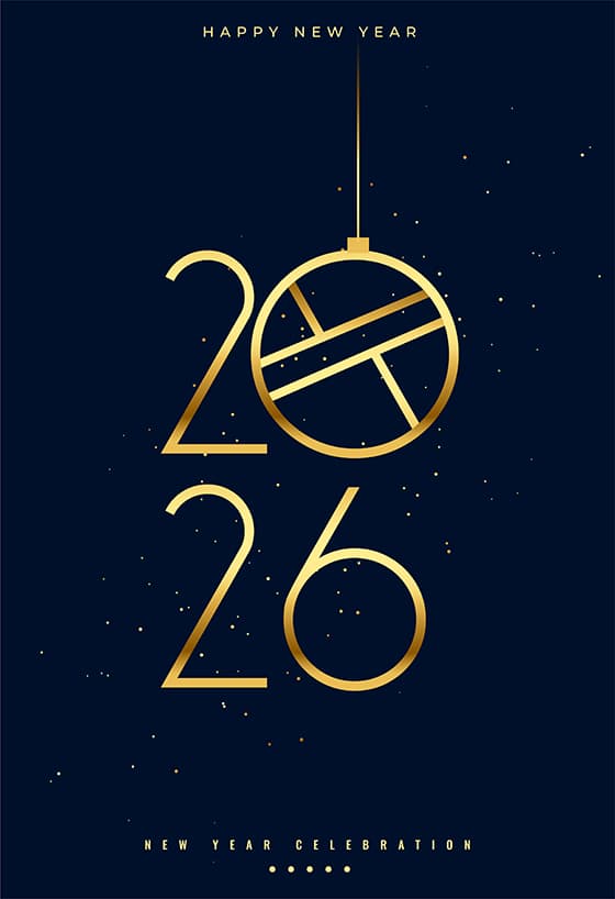 金色装饰球和数字设计 2026 新年快乐矢量素材