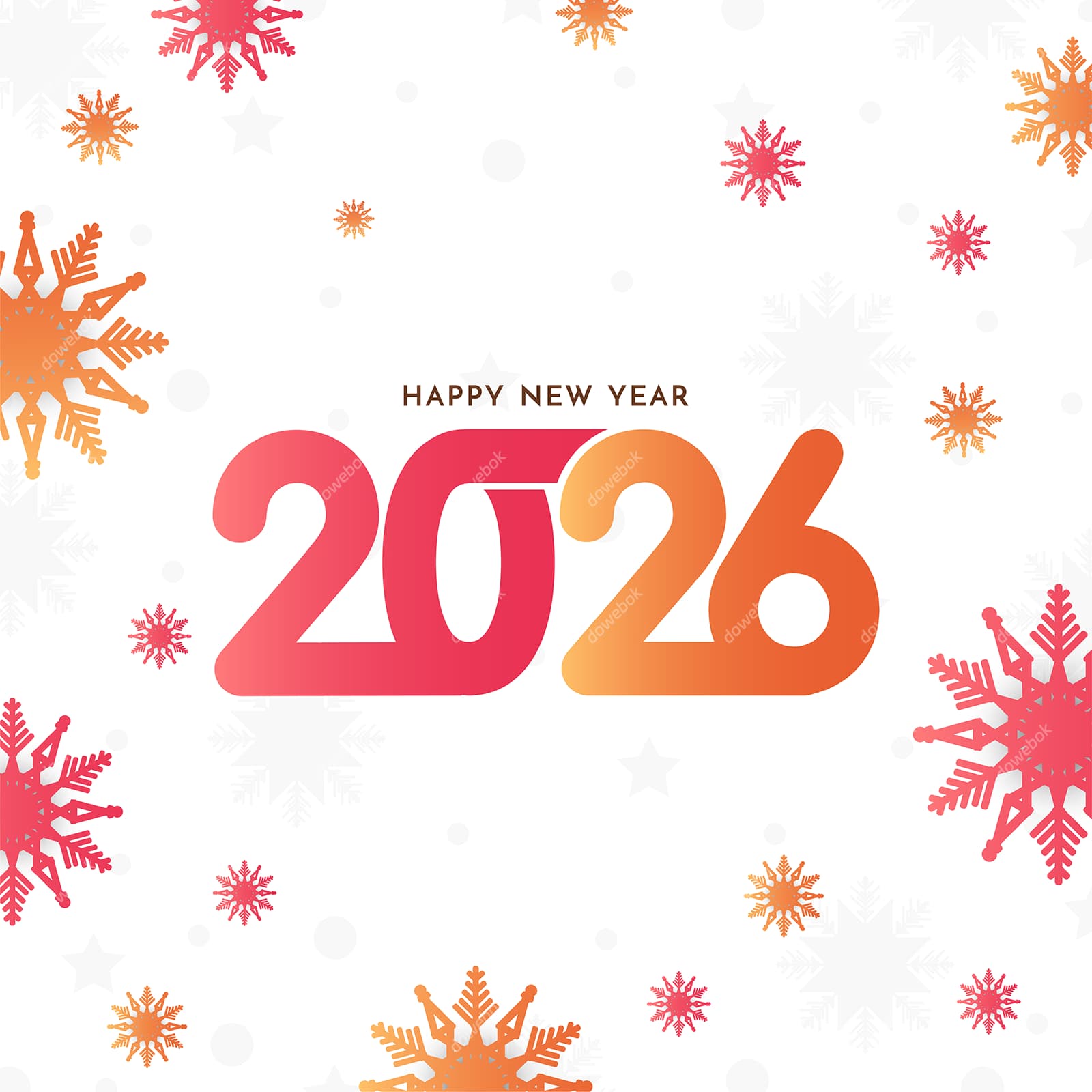 多彩雪花和数字设计 2026 新年快乐矢量素材