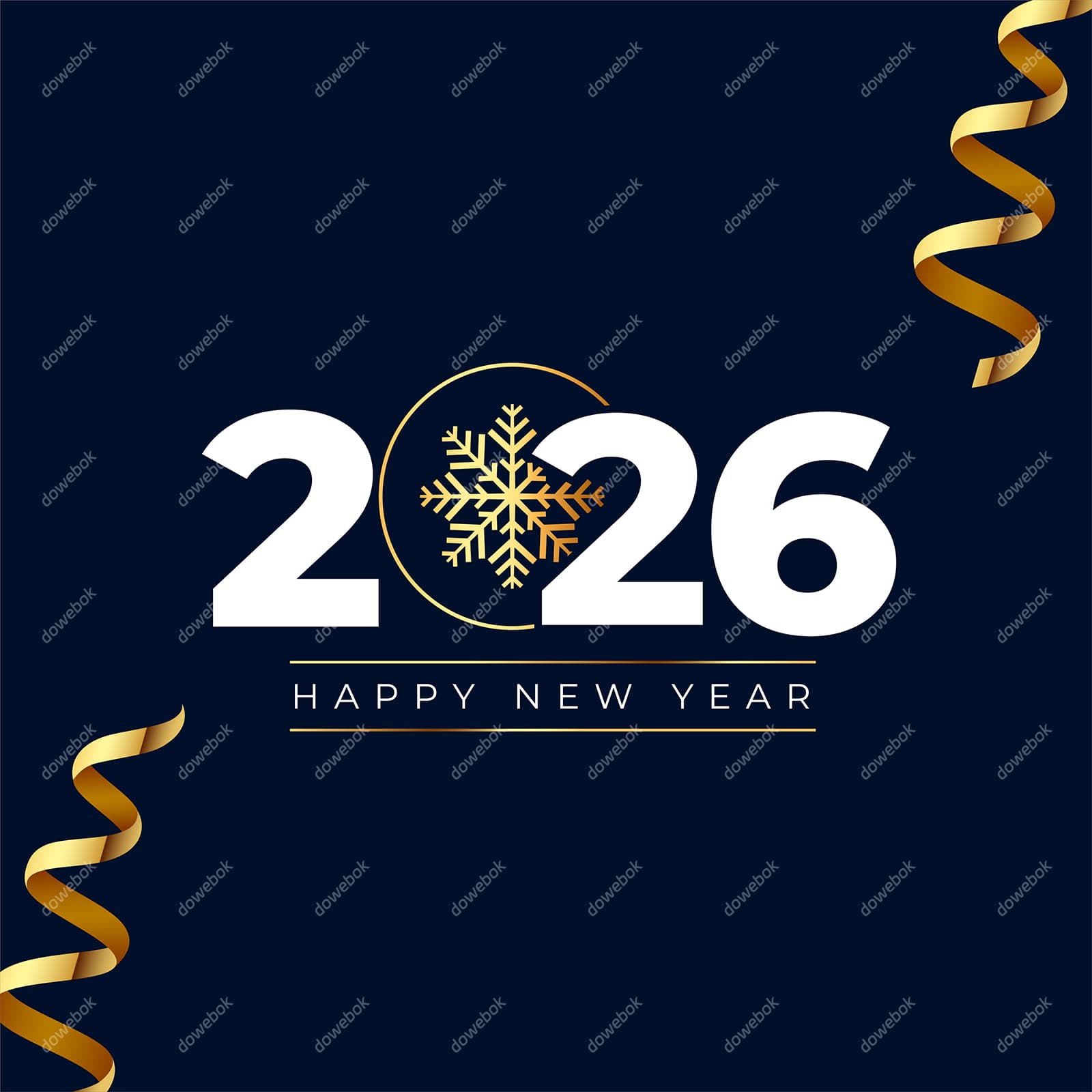 金色丝带和数字设计 2026 新年快乐矢量素材