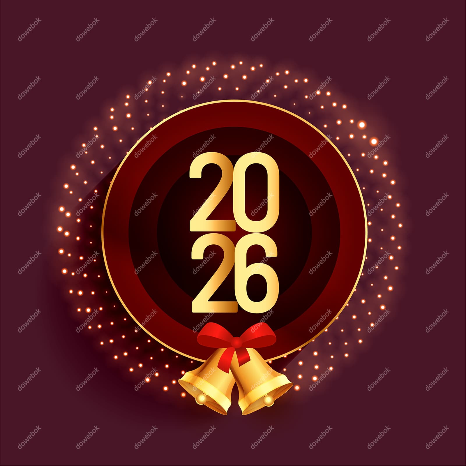 金色铃铛和数字设计 2026 新年快乐矢量素材