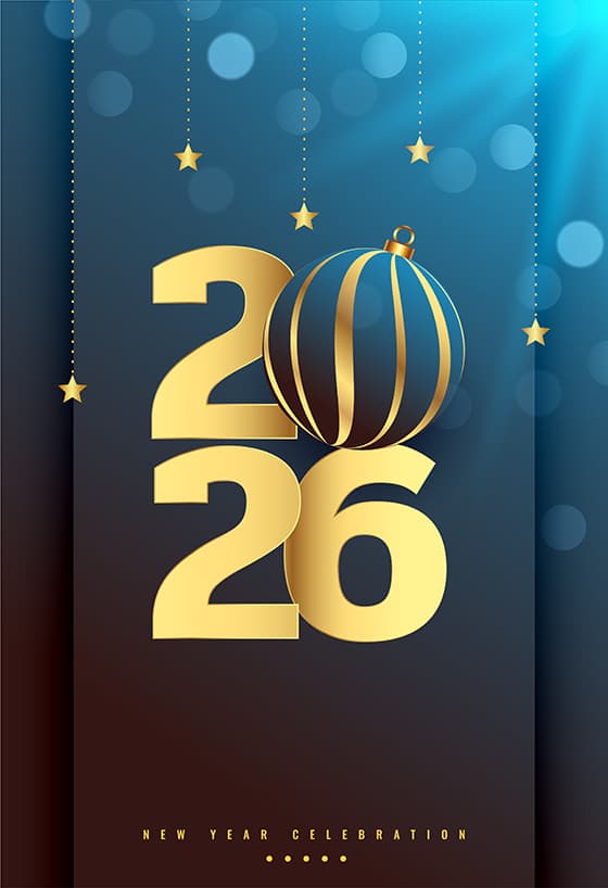 金色圣诞球和数字设计 2026 新年快乐海报矢量素材