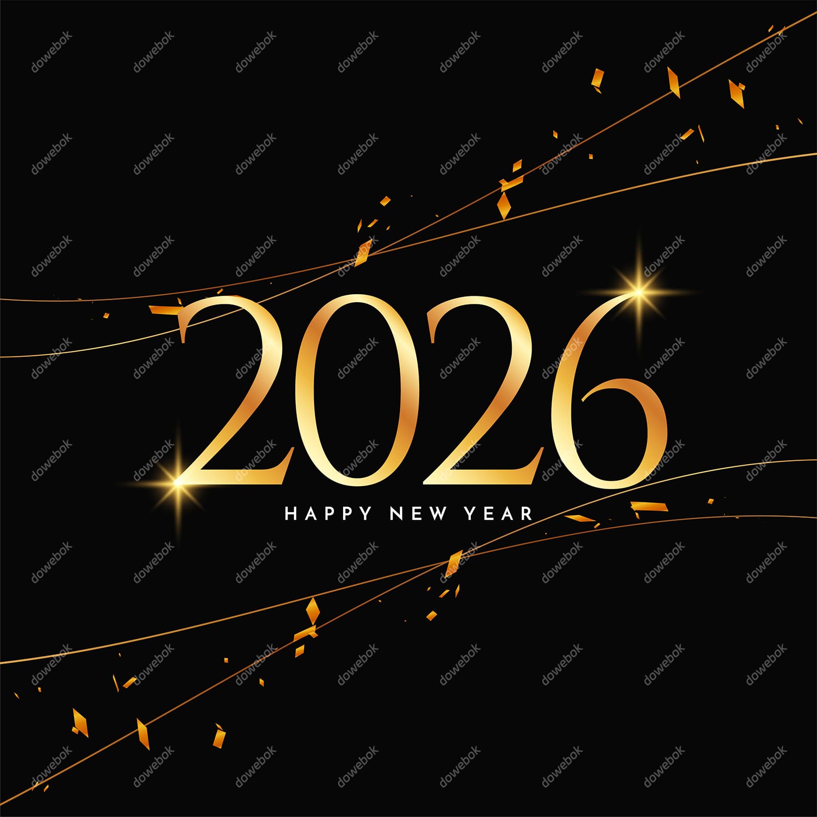 金色线条和数字设计 2026 新年快乐矢量素材