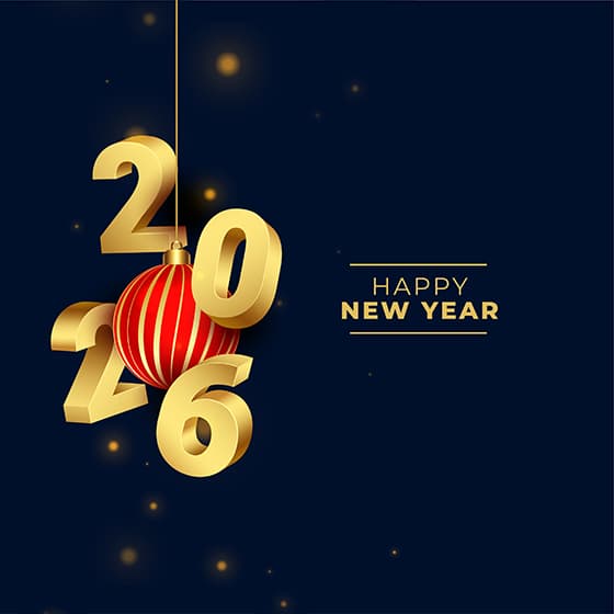 红色装饰球和金色立体数字设计 2026 新年快乐矢量素材