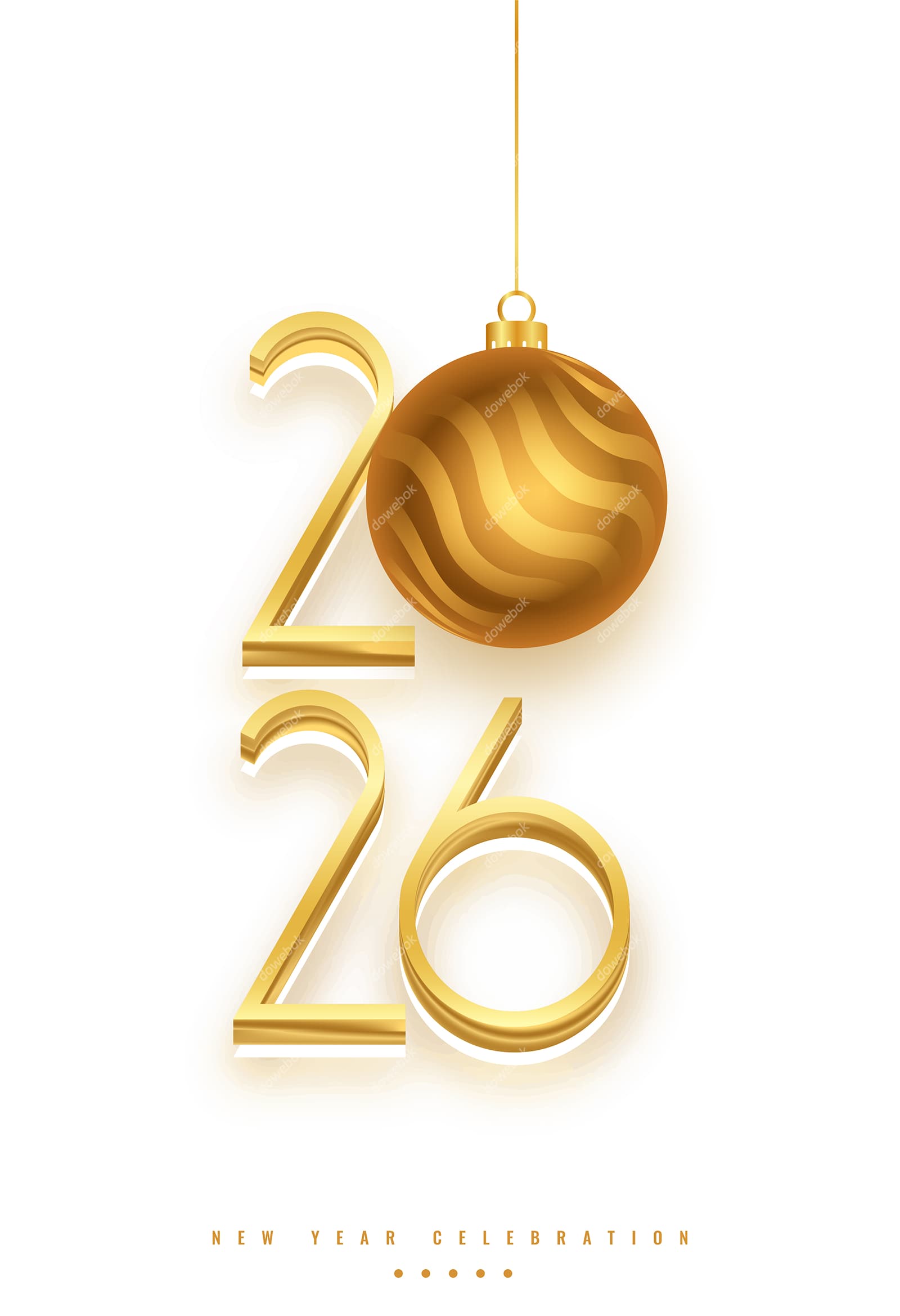 金纹装饰球和立体数字设计 2026 新年快乐海报矢量素材