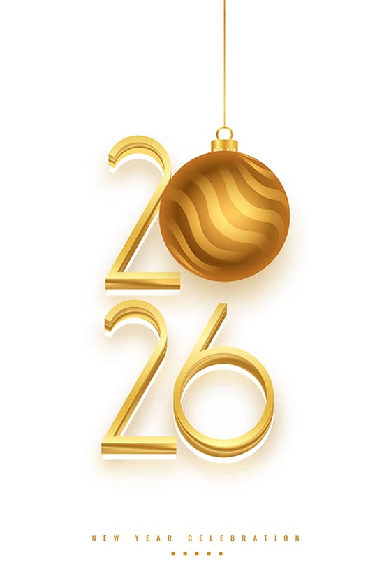 金纹装饰球和立体数字设计 2026 新年快乐海报矢量素材