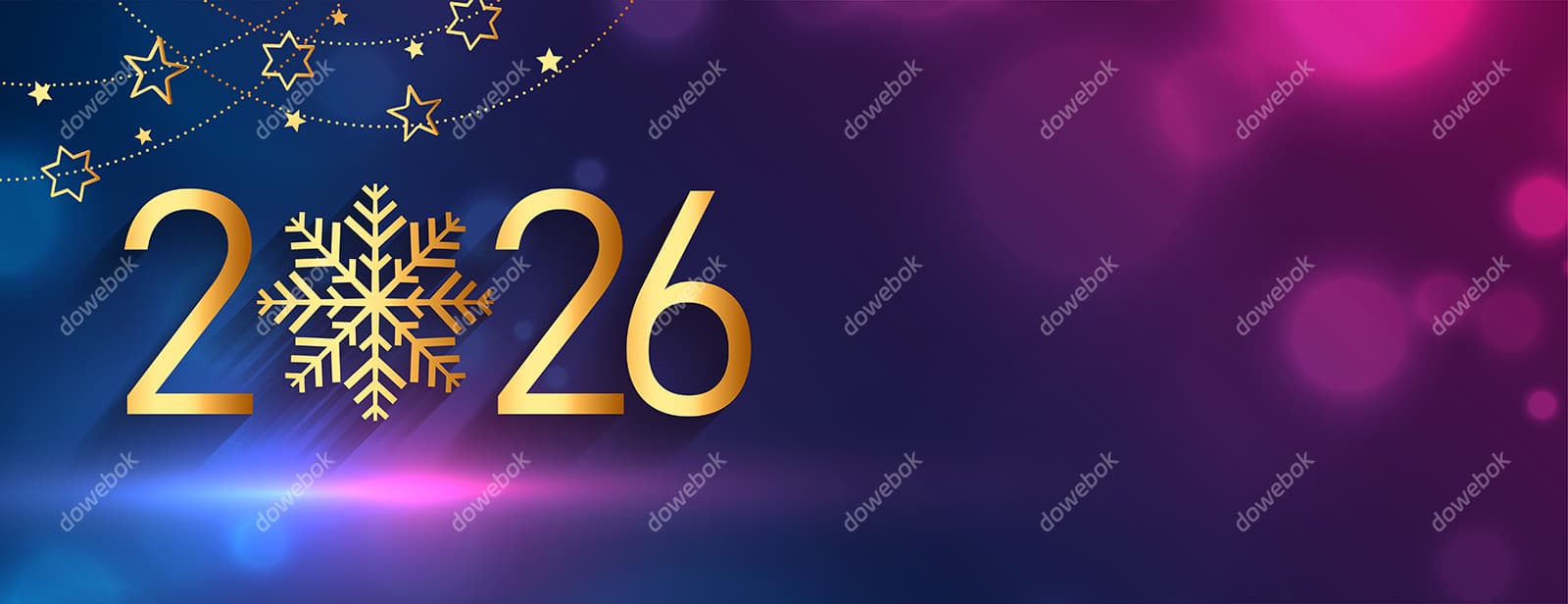 金色雪花和数字设计 2026 新年快乐 banner 矢量素材