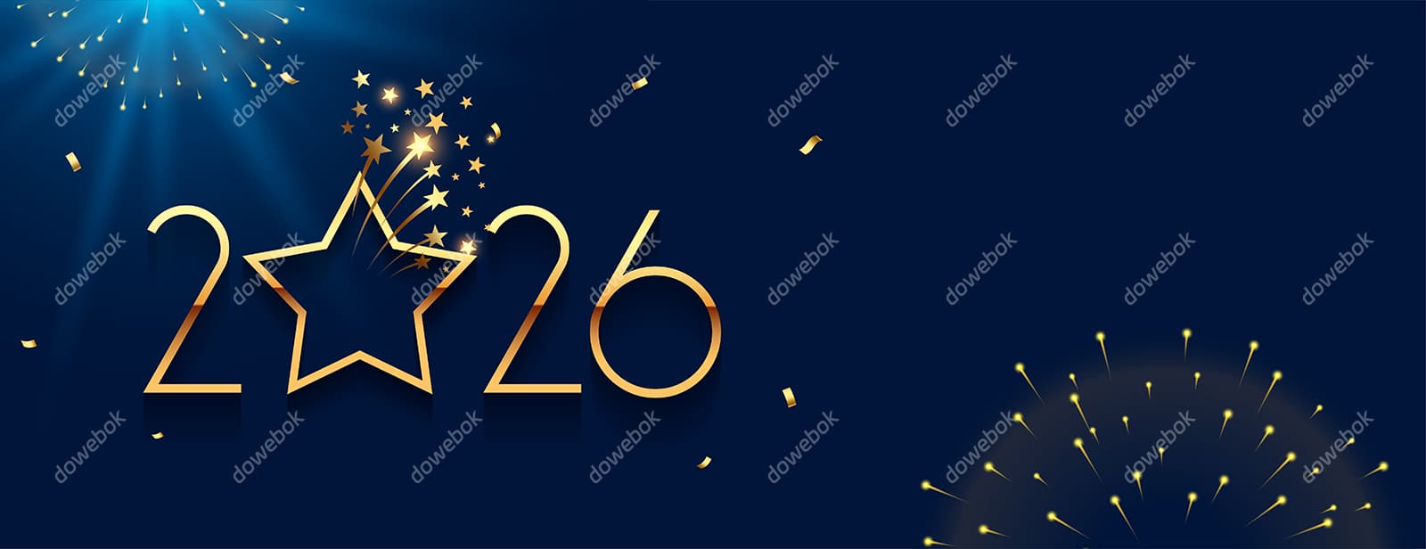 金色星形装饰和数字设计 2026 新年快乐 banner 矢量素材