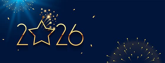 金色星形装饰和数字设计 2026 新年快乐 banner 矢量素材