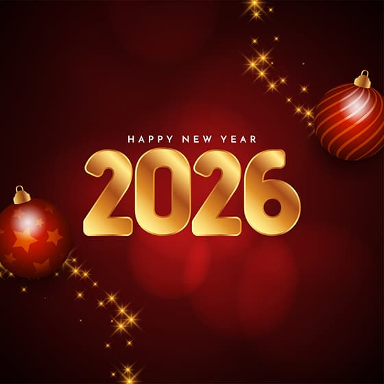 红色圣诞球和金色数字设计 2026 新年快乐矢量素材