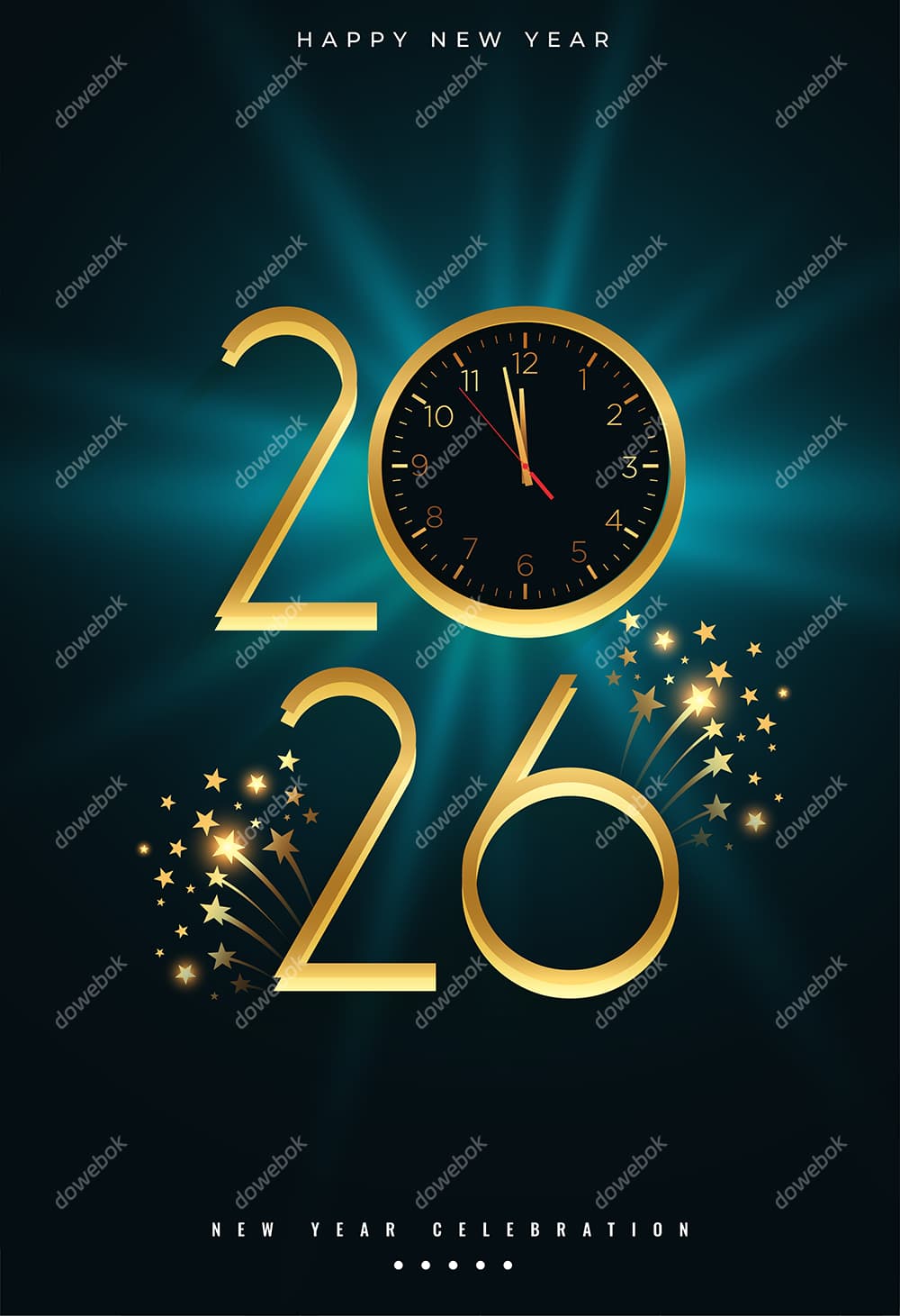 黑金时钟和金色数字设计 2026 新年快乐海报矢量素材