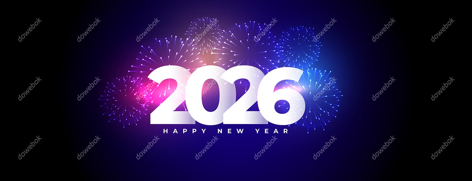 炫彩烟花设计 2026 新年快乐 banner 矢量素材